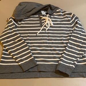 CAbi Charcoal and White Striped Hoodie